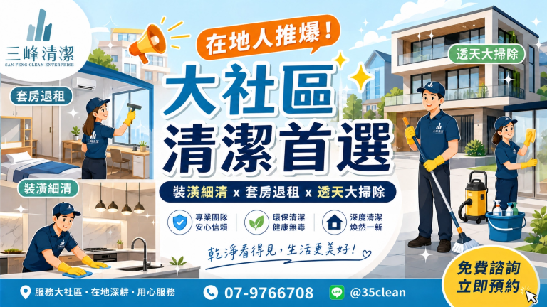 【高雄大社區清潔公司推薦】裝潢細清、透天大掃除免煩惱！在地人推爆的專業打掃團隊與預約指南